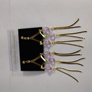 Women's Stunning Gold tone & Purple Beads Fringed Chandelier 3" Drop Earrings